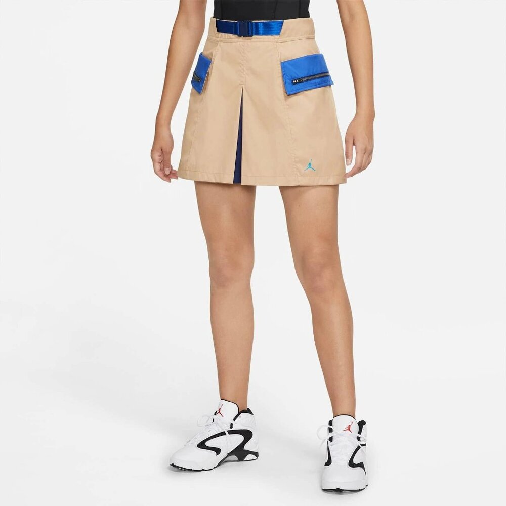 NEW Jordan Beige Blue Utility Cargo Pocket Active Skort Zip Front Athletic Skirt